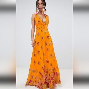 NWT ASOS Tall Floral Orange Maxi Dress size 16